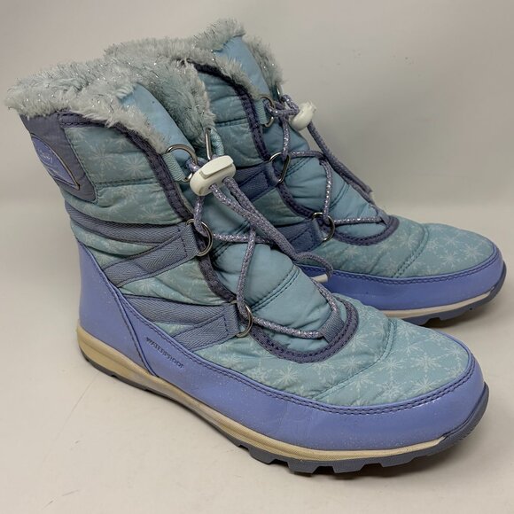 Sorel Disney Frozen Elsa Whitney girls winter boots blue 6 purple pre-worn snow - Picture 2 of 11